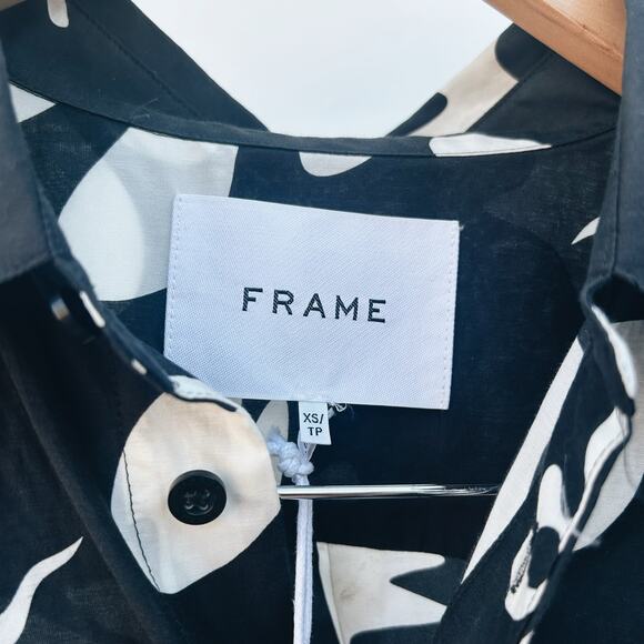 New Frame Cropped Silk Blend Twist Front Knot Top Black White Shirt Button XS - Picture 5 of 9